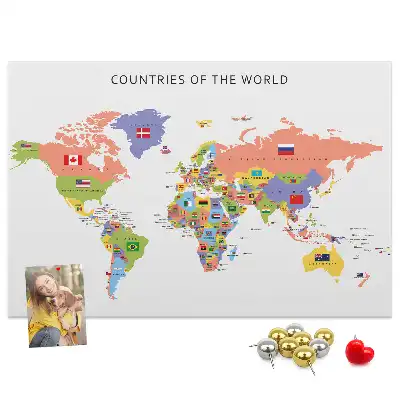 Cork Memo Board with World Flag Map