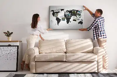 Black world map cork memo board