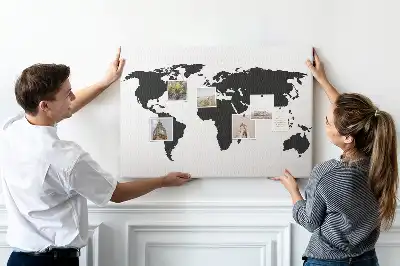 Black world map cork memo board