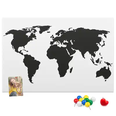 Black world map cork memo board