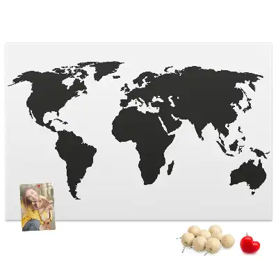 Black world map cork memo board
