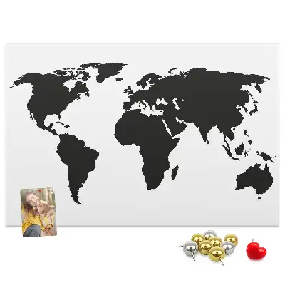 Black world map cork memo board