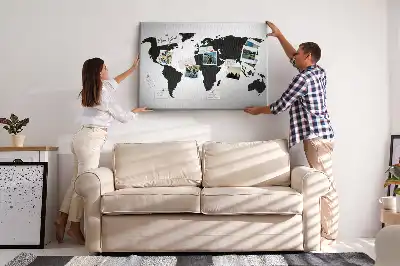 Black world map cork memo board