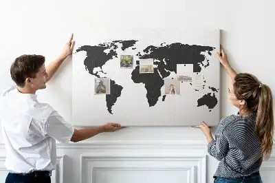 Black world map cork memo board