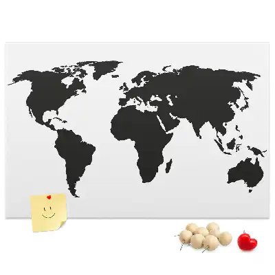 Black world map cork memo board
