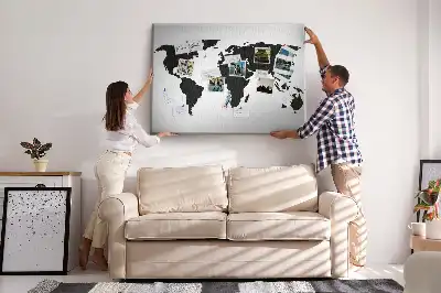 Black world map cork memo board