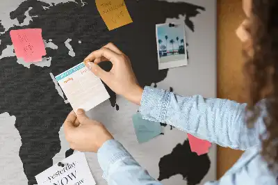 Black world map cork memo board