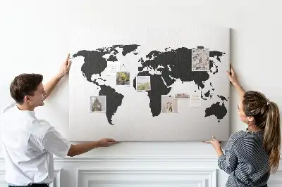 Black world map cork memo board