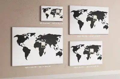 Black world map cork memo board