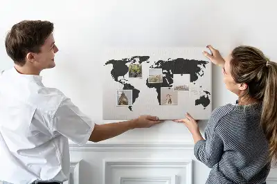 Black world map cork memo board