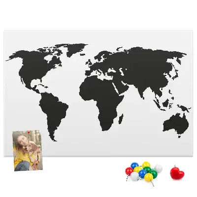 Black world map cork memo board