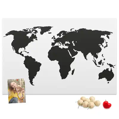 Black world map cork memo board