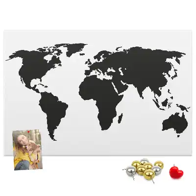 Black world map cork memo board