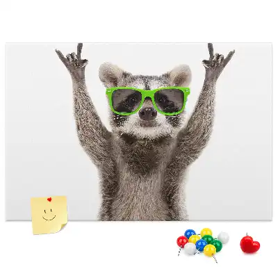 Printed Raccoon Wearing Glasses Cork Memo Board