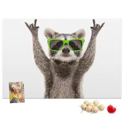 Printed Cork Memo Board Raccoon wearing glasses