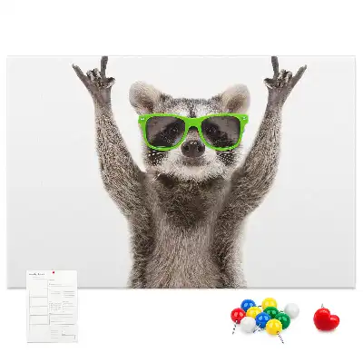 Printed Cork Memo Board Raccoon wearing glasses