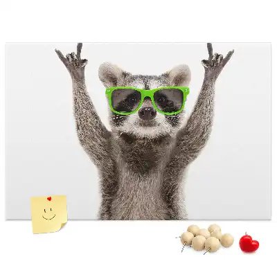 Printed Cork Memo Board Raccoon wearing glasses