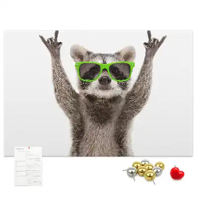 Printed Cork Memo Board Raccoon wearing glasses