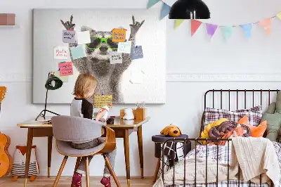 Printed Cork Memo Board Raccoon wearing glasses