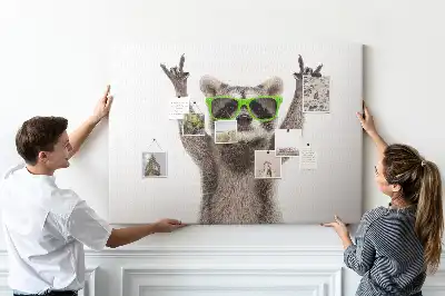 Printed Raccoon Wearing Glasses Cork Memo Board