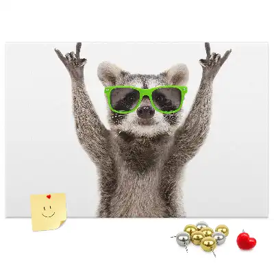 Printed Cork Memo Board Raccoon wearing glasses