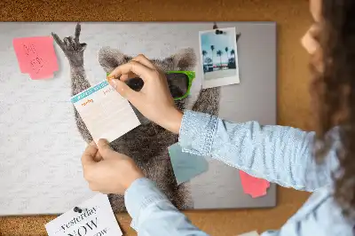 Printed Raccoon Wearing Glasses Cork Memo Board