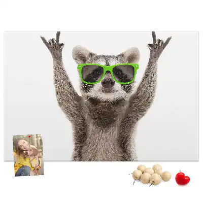 Printed Cork Memo Board Raccoon wearing glasses