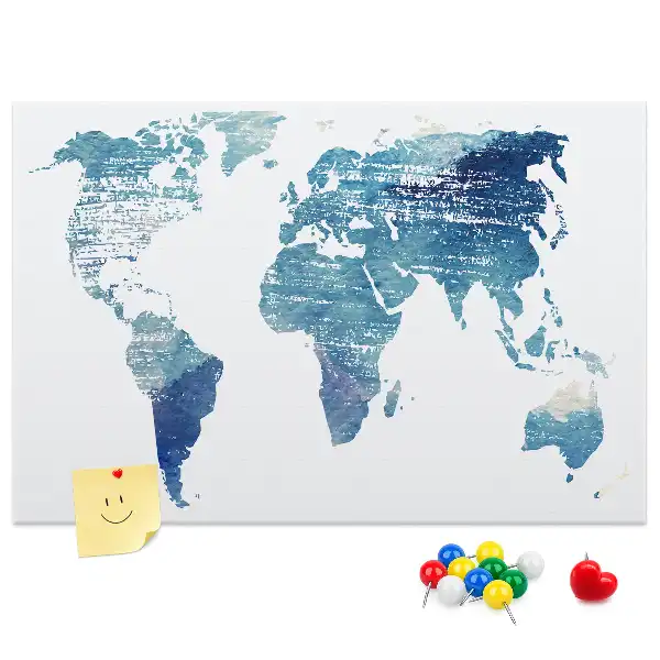 World Map Printed Cork Memo Board
