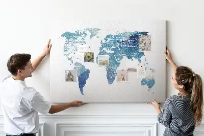 World Map Printed Cork Memo Board