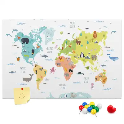 Animal World Map Cork Memo Board