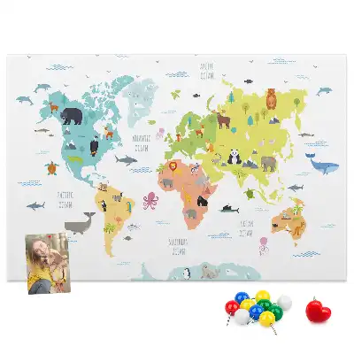 Animal World Map Cork Memo Board