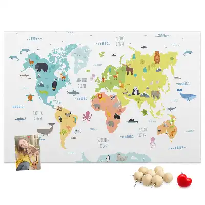 Animal World Map Cork Memo Board