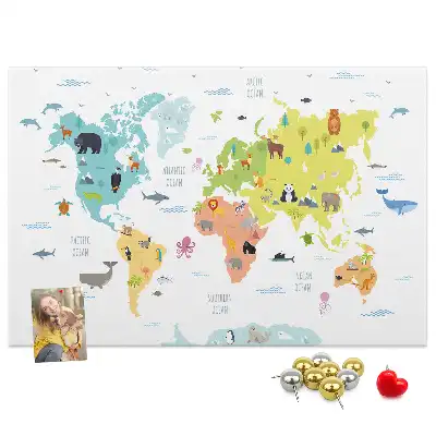 Animal World Map Cork Memo Board