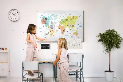 Animal World Map Cork Memo Board