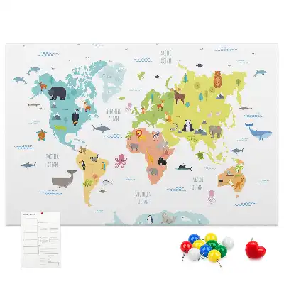 Animal World Map Cork Memo Board