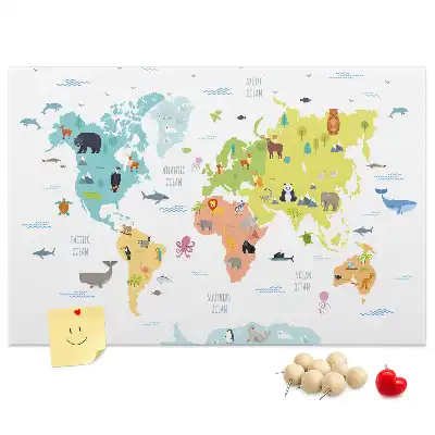 Animal World Map Cork Memo Board