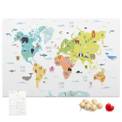 Animal World Map Cork Memo Board