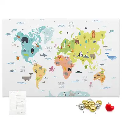 Animal World Map Cork Memo Board