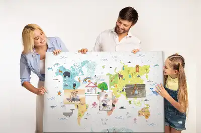 Animal World Map Cork Memo Board