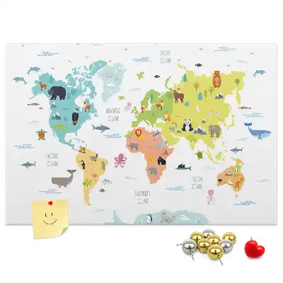 Animal World Map Cork Memo Board