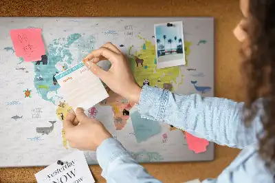 Animal World Map Cork Memo Board