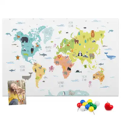 Animal World Map Cork Memo Board