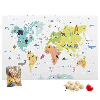 Animal World Map Cork Memo Board
