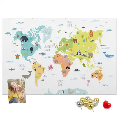 Animal World Map Cork Memo Board