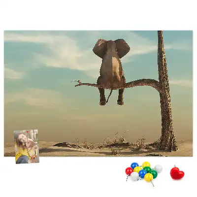 Printed Cork Board Elephant on a tree