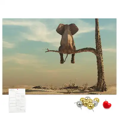 Printed Cork Board Elephant on a tree