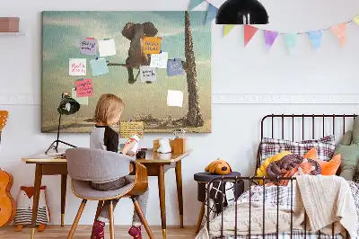 Printed Cork Board Elephant on a tree