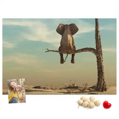 Printed Cork Board Elephant on a tree