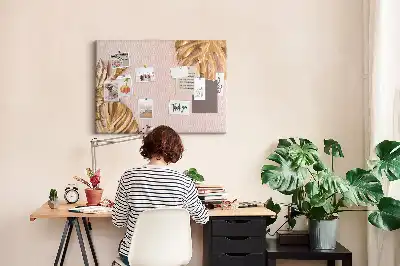 Golden Tropical Leaves Cork Memo Board