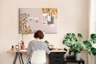 Golden Tropical Leaves Cork Memo Board